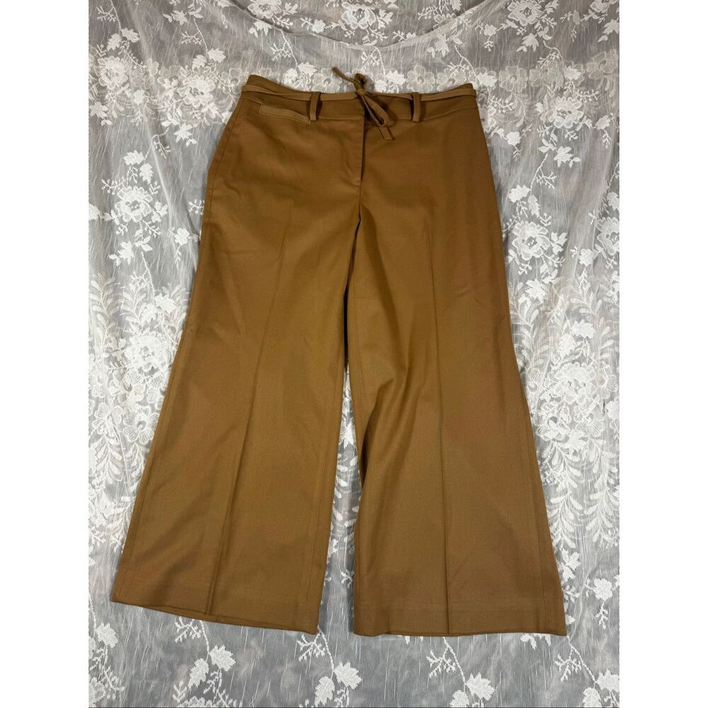 White House Black Market Camel Wide-Leg Crop Pants – Size 2R | Tie Waist | Cropp - Picture 1 of 7
